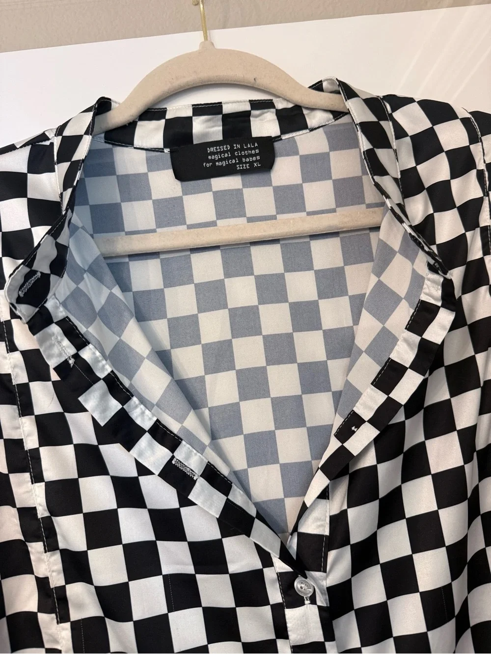 Dressed in Lala Black & White Checkerboard Button-Up Top and Pants Set - Picture 2 of 3